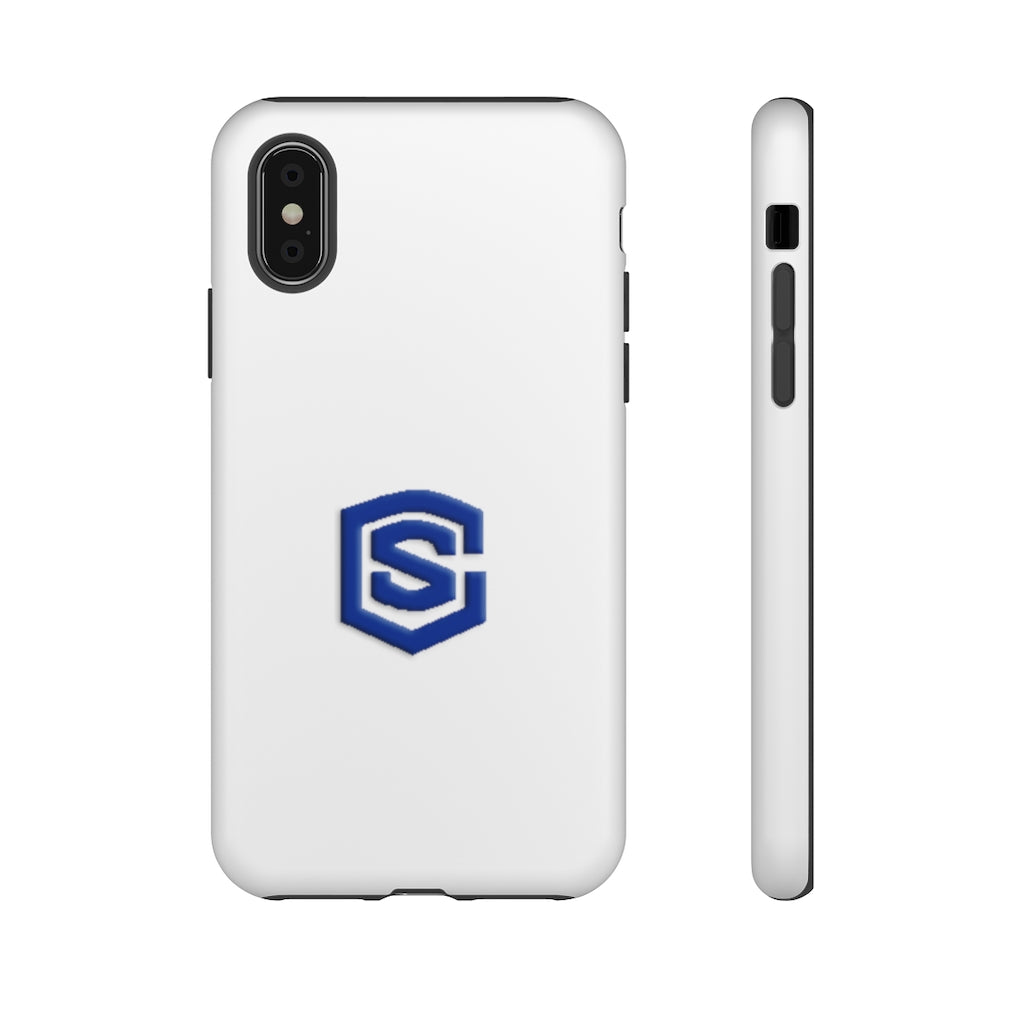 White Tough Cases Blue Logo