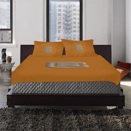 Brown 3-Piece Bedding Set (1 Duvet Cover 86"x70"; 2 Pillowcases 20"x30")(One Side) wtih Gray Logo 3-Piece Bedding Set (1 Duvet Cover 86"x70"; 2 Pillowcases 20"x30")(One Side)