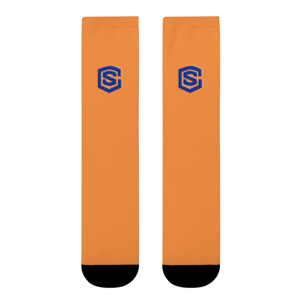 orange Sublimation Crew Socks (EU) Blue Logo