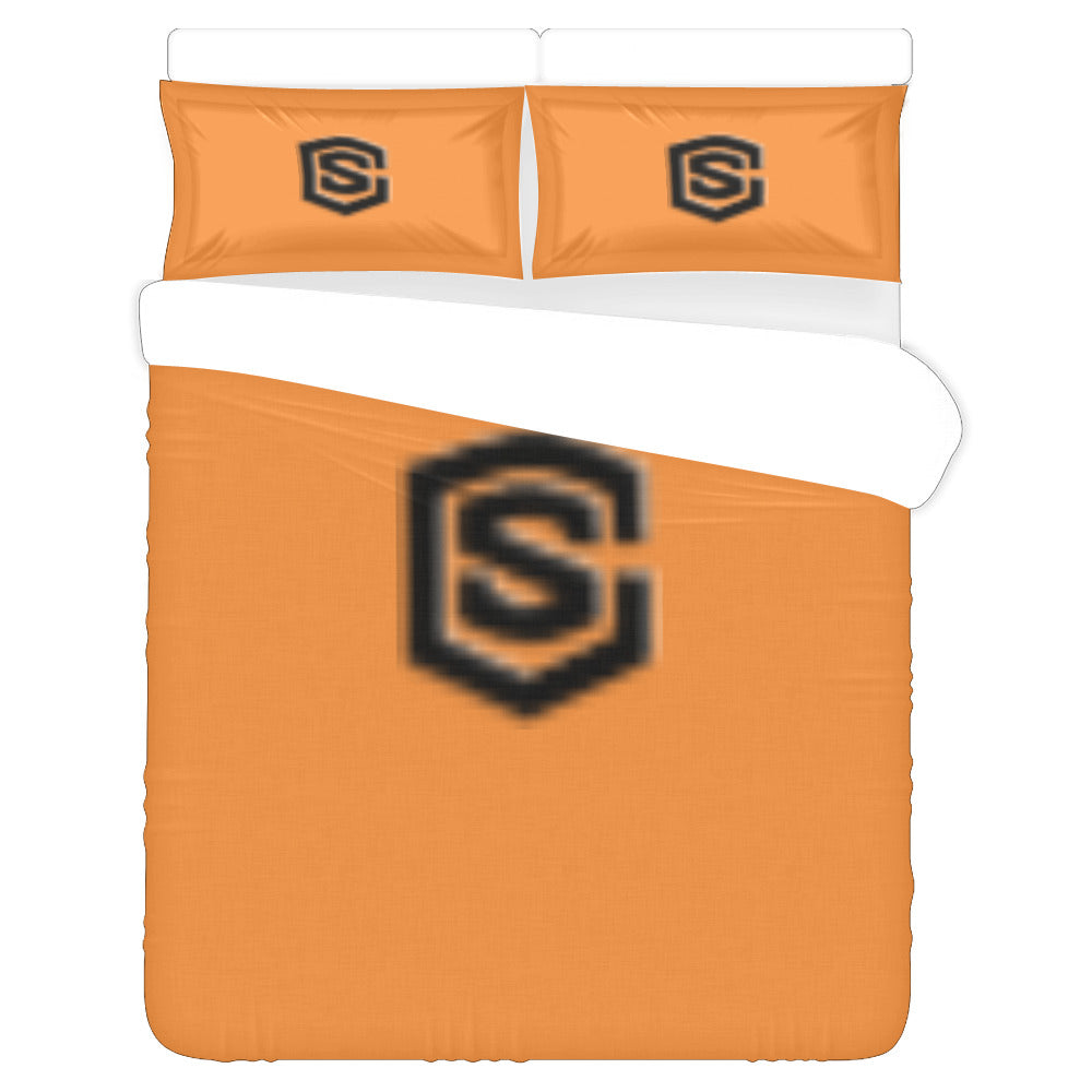 Orange Duvet Cover Black Logo 3-Piece Bedding Set (1 Duvet Cover 86"x70"; 2 Pillowcases 20"x30")(One Side)