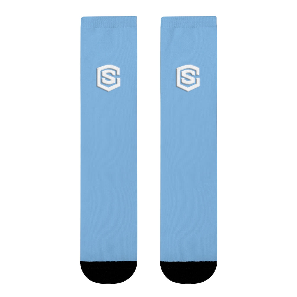 Blue Sublimation Crew Socks (EU) white Logo