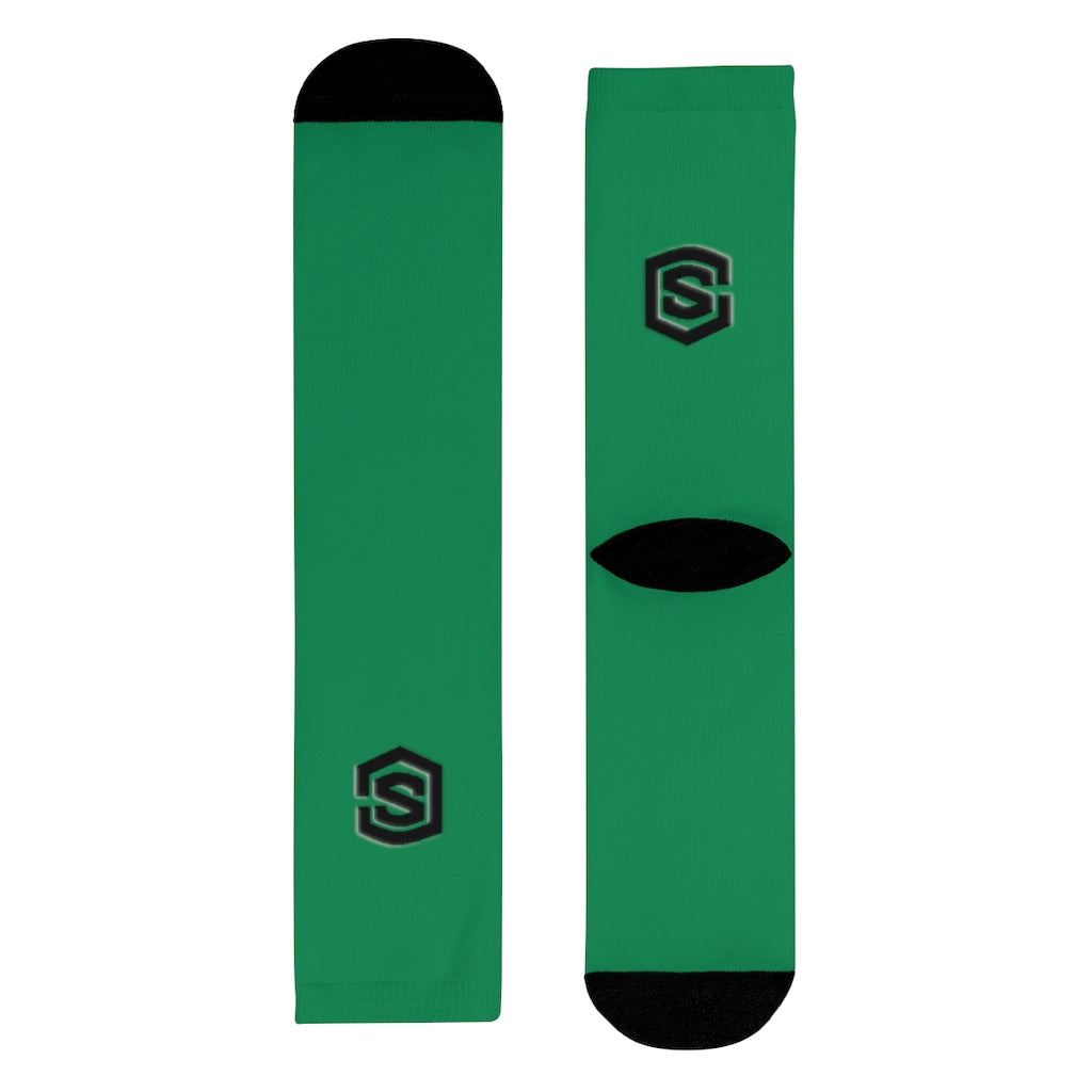 Green Sublimation Crew Socks (EU) Blue Logo