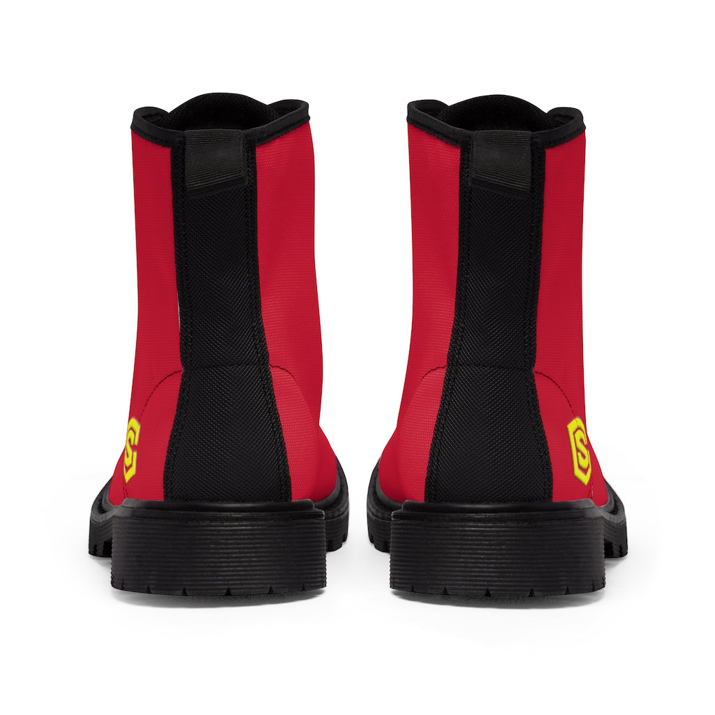 Red Men's Canvas Boots Yellow Logo