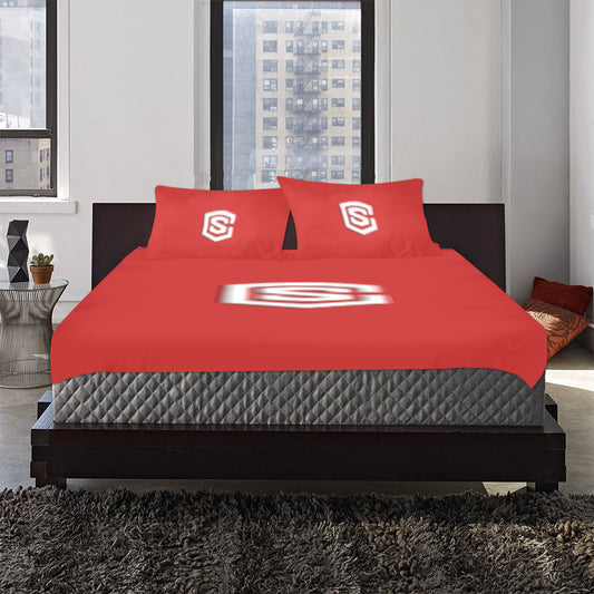 Red Duvet Cover White Logo 3-Piece Bedding Set (1 Duvet Cover 86"x70"; 2 Pillowcases 20"x30")(One Side)