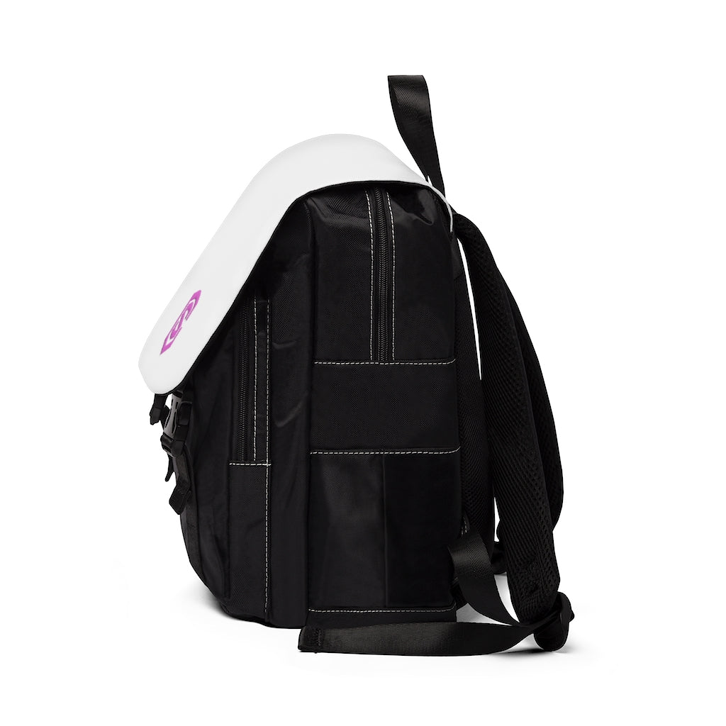 White Unisex Casual Shoulder Backpack Pink logo