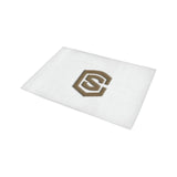 White Door Mat with Brown Logo Doormat 24" x 16" (Sponge Material)