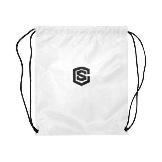 White Drawstring Bags Large With Black Logo Drawstring Bags (Model 1604) (Large)