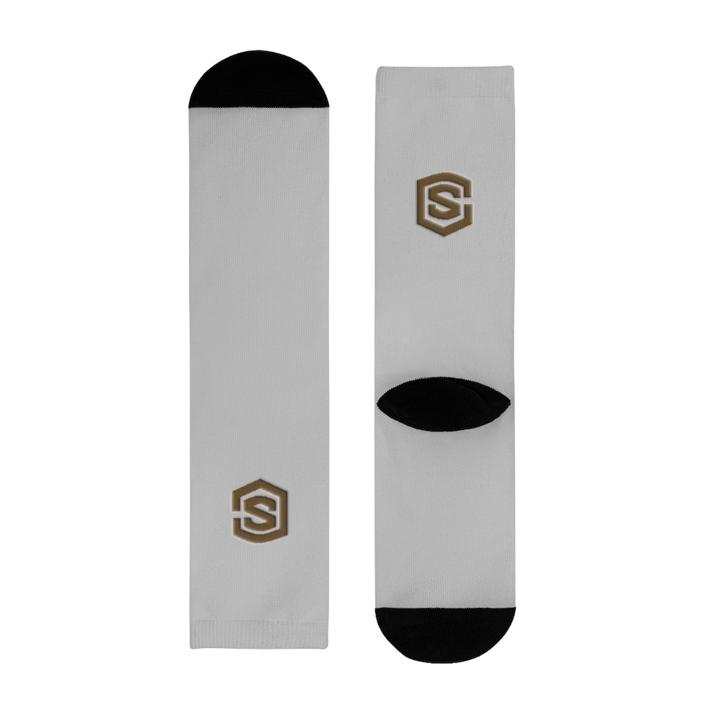 Grey Sublimation Crew Socks (EU) Brown Logo