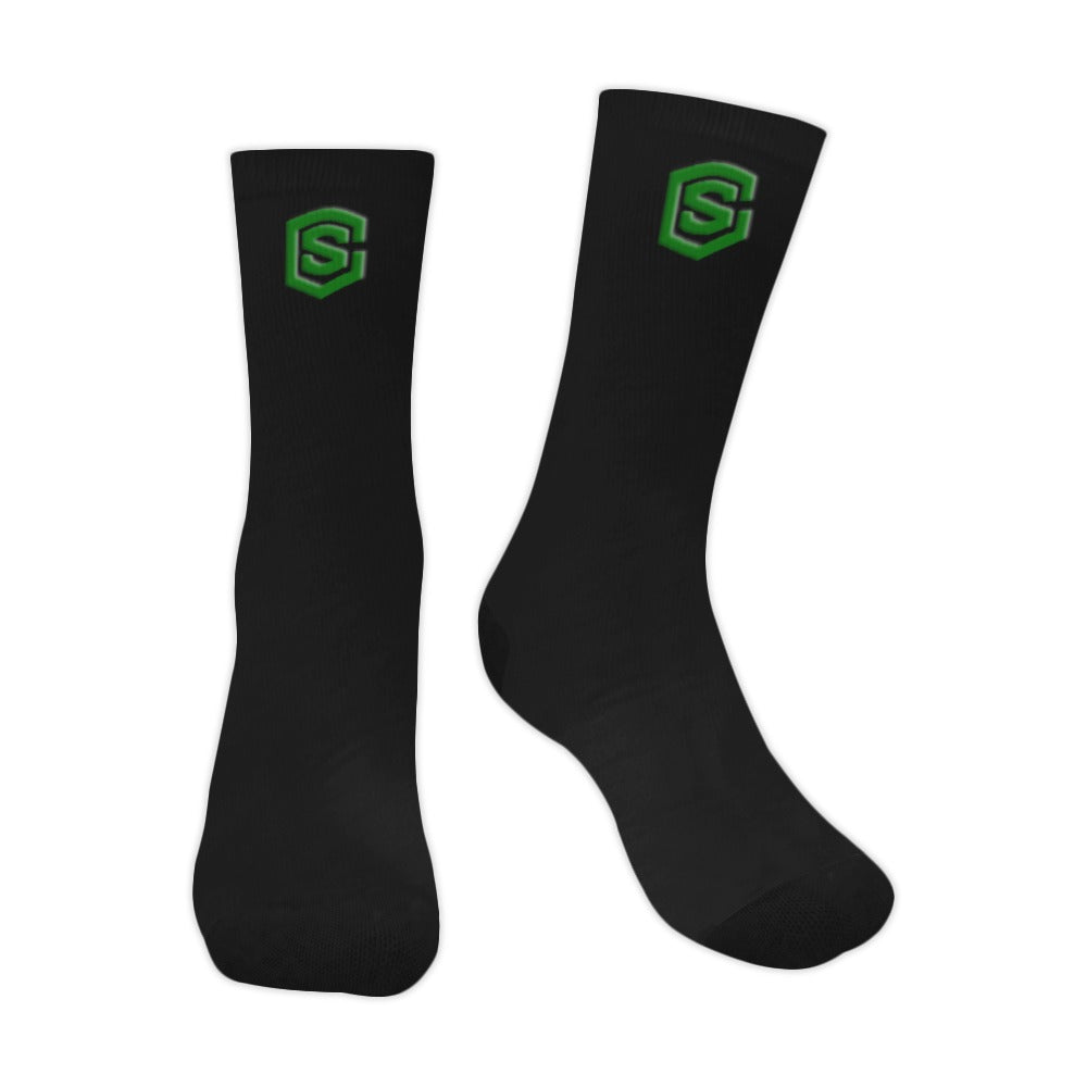 Black Sublimated Crew Socks (Made In USA) with Green Logo Sublimated Crew Socks (Made In USA)
