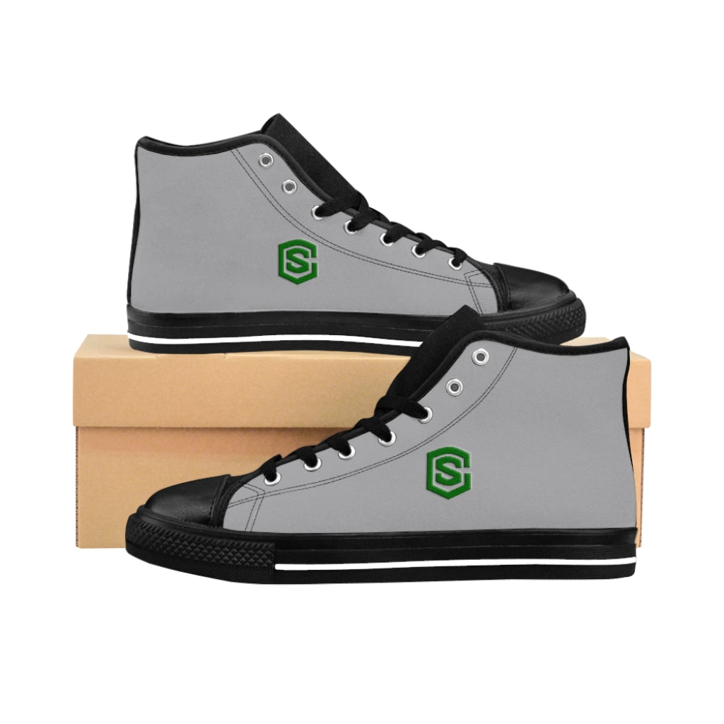 grey Men's High-top Sneakers - green logo