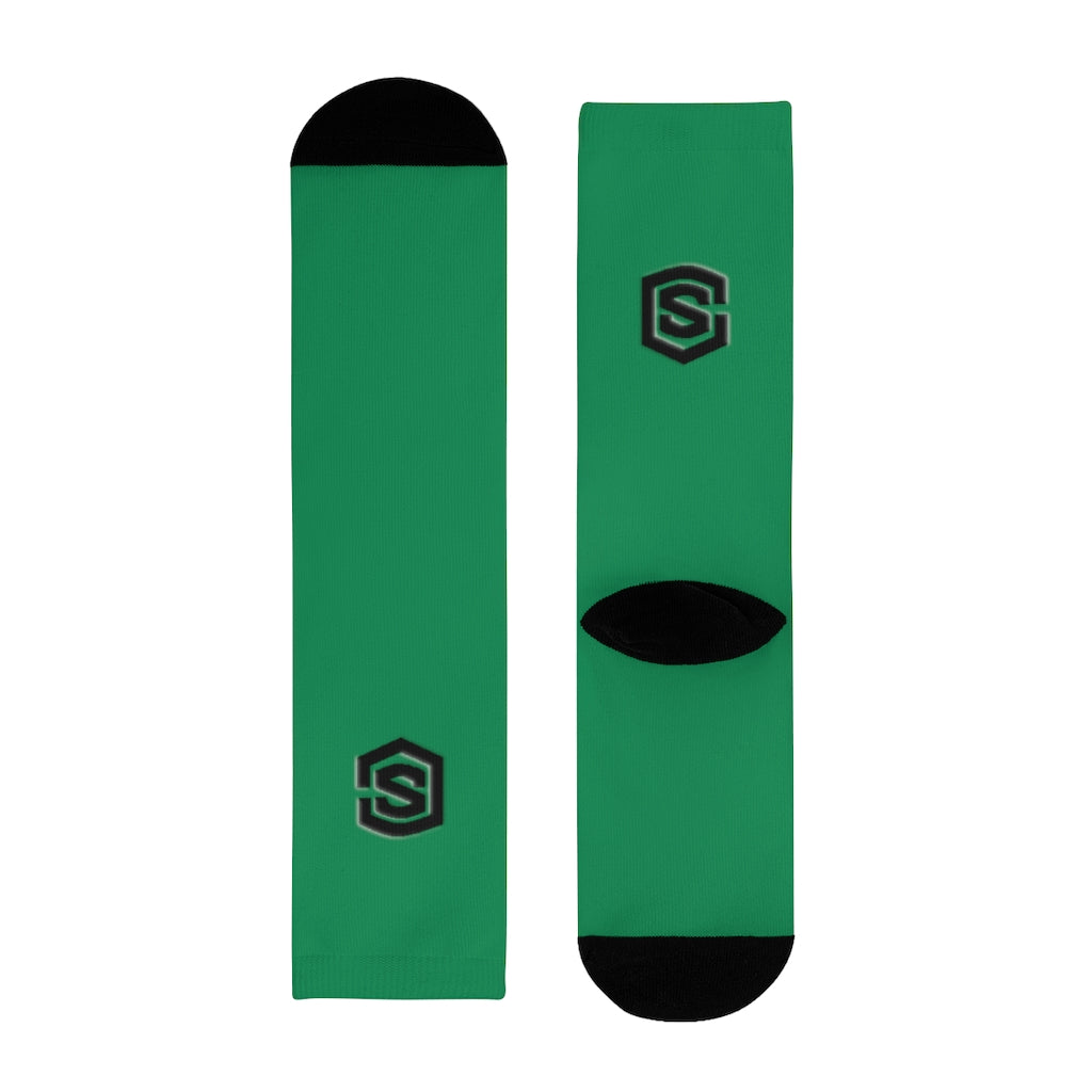 Green Sublimation Crew Socks (EU) Blue Logo
