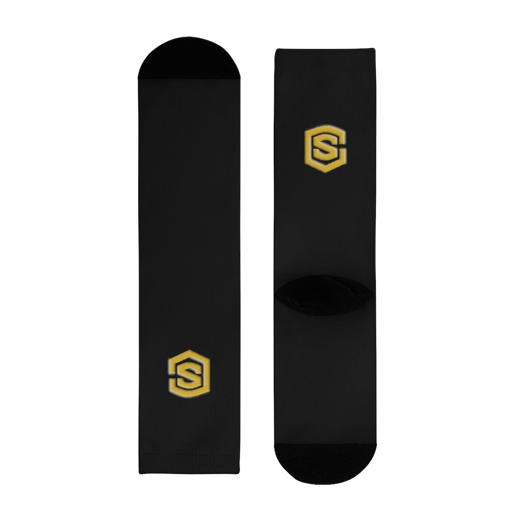 Black Sublimation Crew Socks (EU) Gold Logo