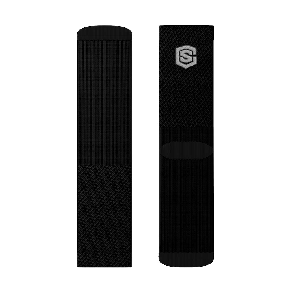 Black Sublimation Socks Silver Logo