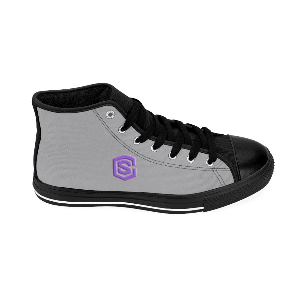 Grey Men's High-top Sneakers - purple logo