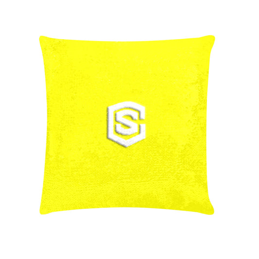 Yellow Custom Sequin Pillow with White Logo Custom Sequin Pillow Case 18"x18"