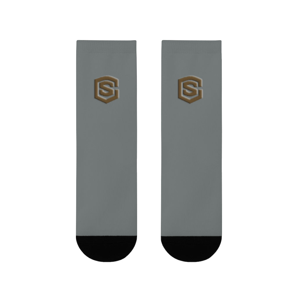 Grey Sublimation Crew Socks (EU) Brown Logo