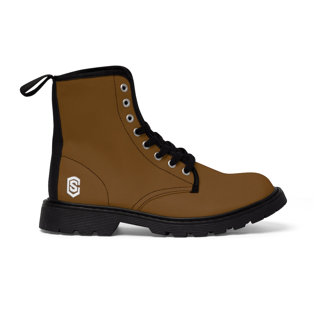 Brown Men's Canvas Boots White Logo