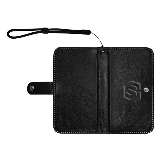 Black Flip Leather Purse for Mobile Phone(Model1703)(Large) with Black Logo Flip Leather Purse for Mobile Phone(Model1703)(Large)
