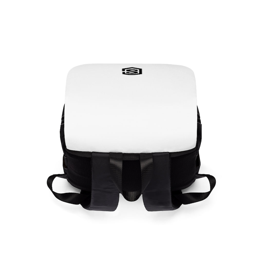 White Unisex Casual Shoulder Backpack Black logo