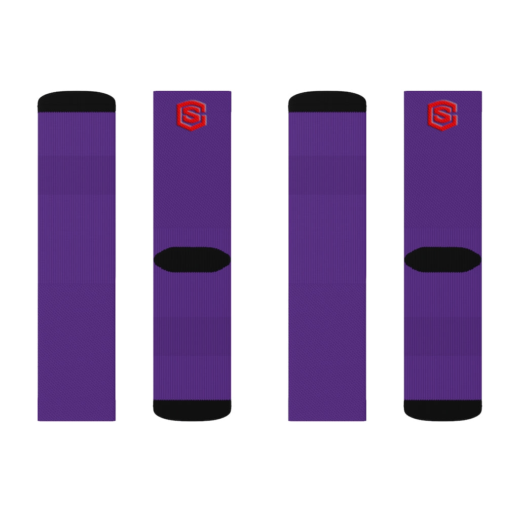 Purple Sublimation Socks Red Logo
