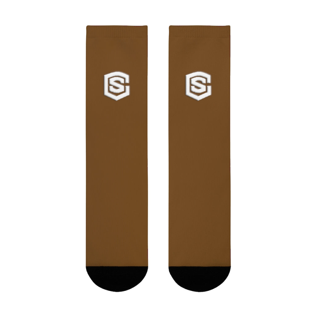 brown Sublimation Crew Socks (EU) white Logo