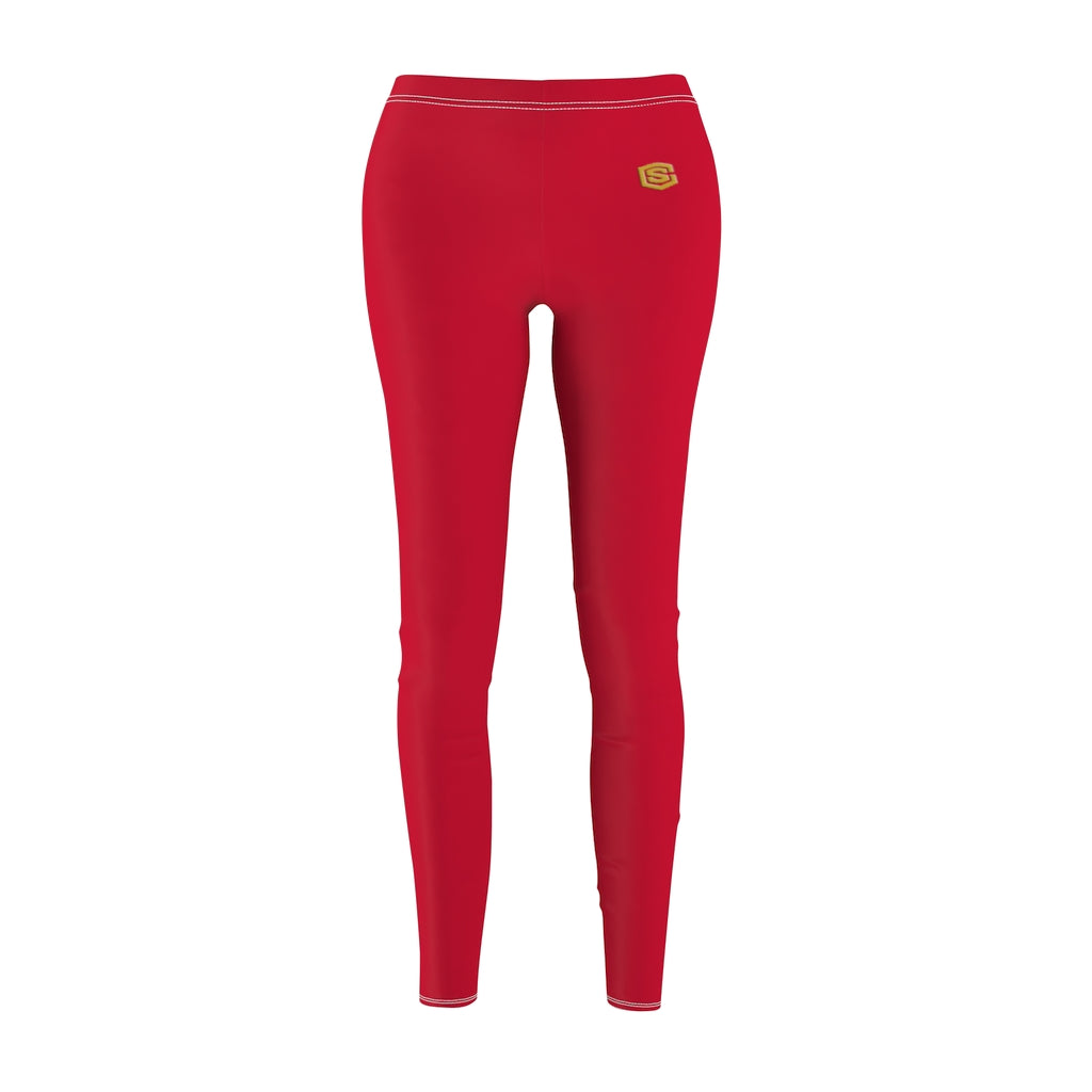 Red Women's Cut & Sew Casual Leggings Gold logo