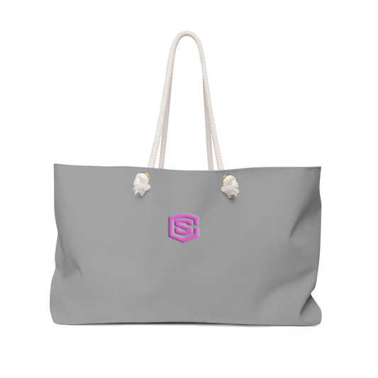 Grey Weekender Bag Pink Logo