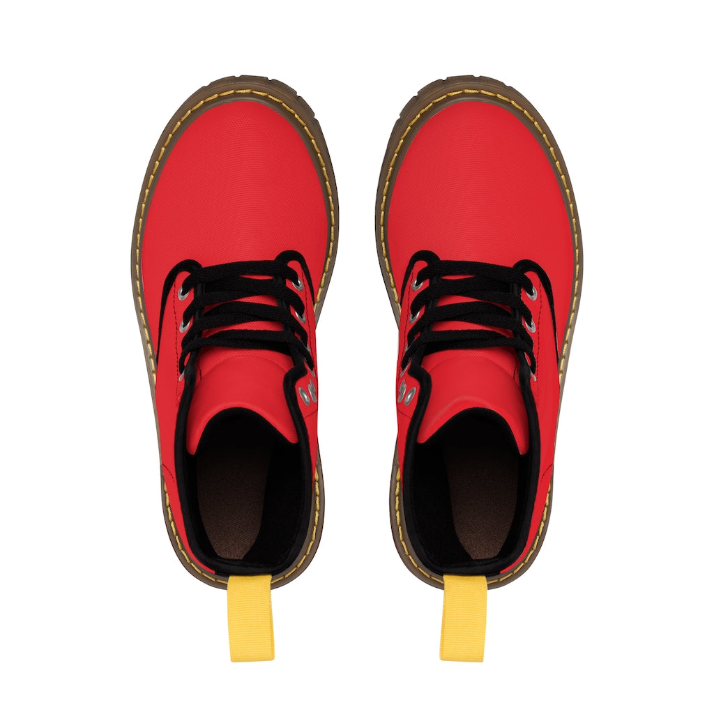 Red Men's Canvas Boots Orange Logo