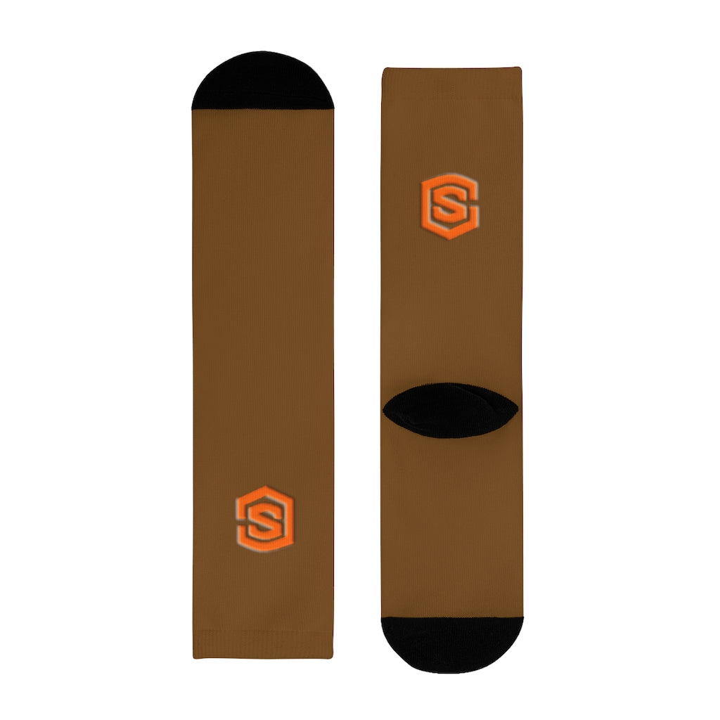 Brown Sublimation Crew Socks (EU) Orange Logo