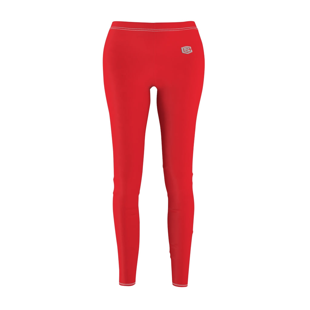 Red Women's Cut & Sew Casual Leggings Silver logo