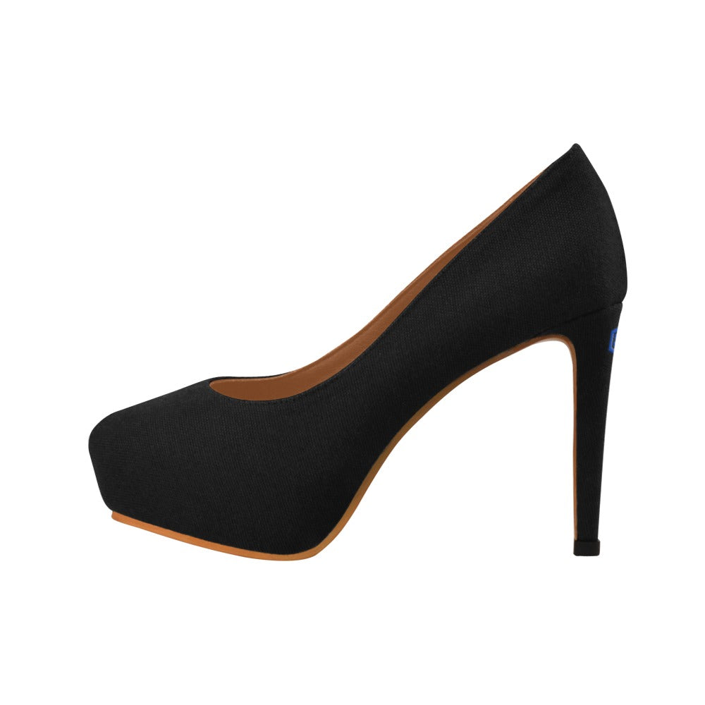 Black Women's Pumps With Blue Logo Women's High Heels (Model 044)