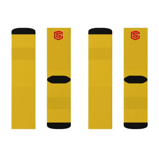 Yellow Sublimation Socks Red Logo