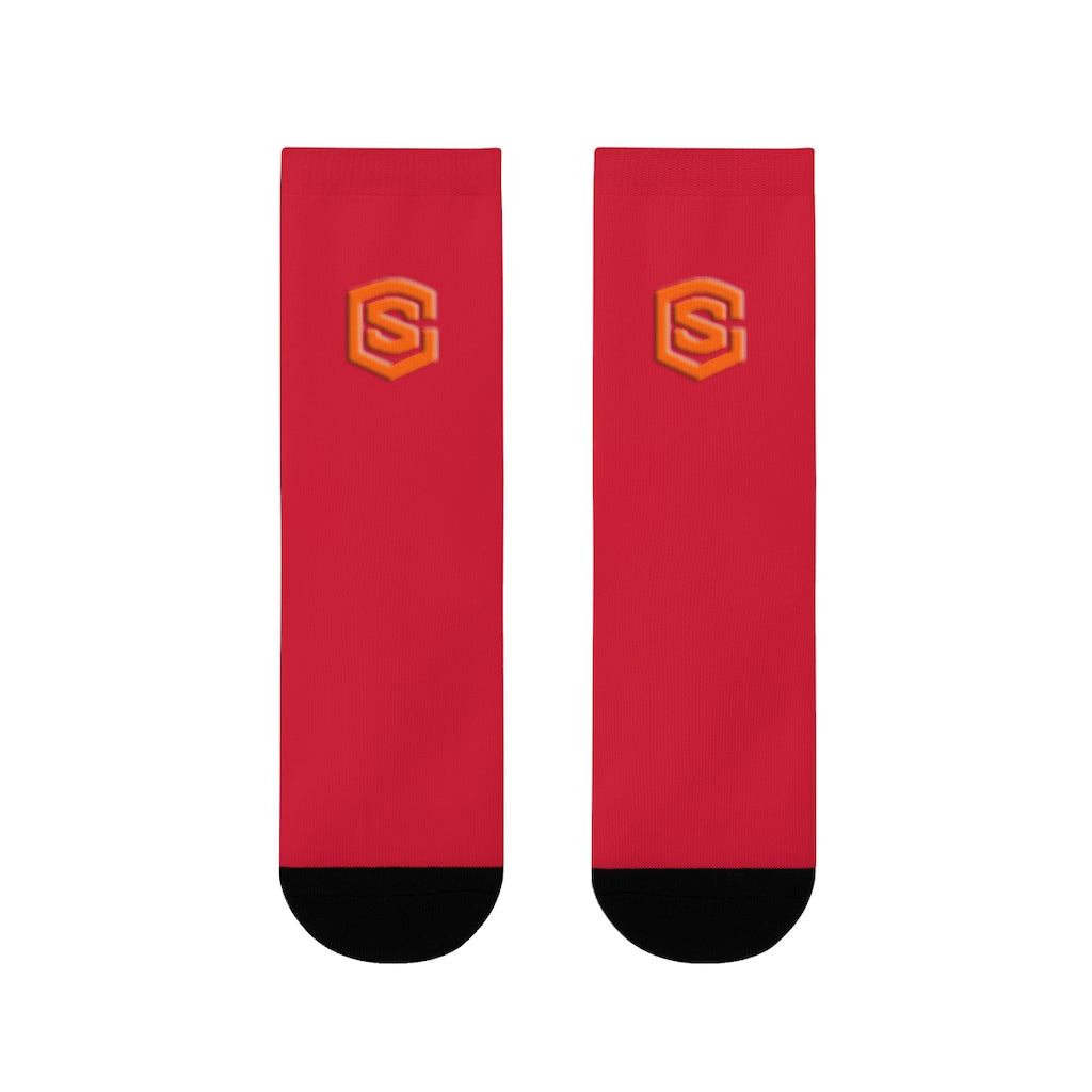 Red Sublimation Crew Socks (EU) Orange Logo