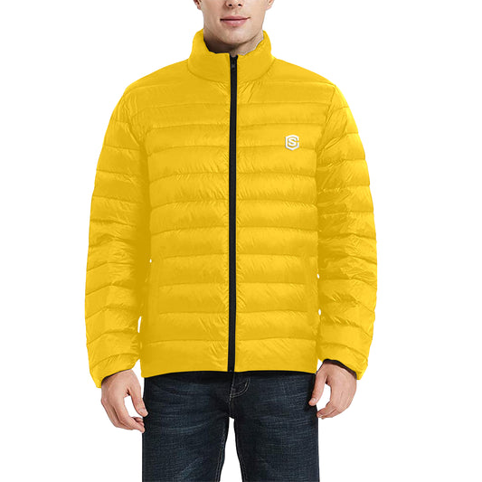 ORANGE MEN'S STAND COLLAR PADDED JACKET White Logo Men's Stand Collar Padded Jacket (Model H41)