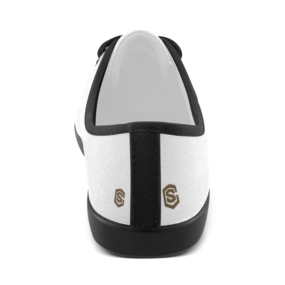 GRAY CANVAS KID SHOES brown logo Canvas Kid's Shoes (Model 016)