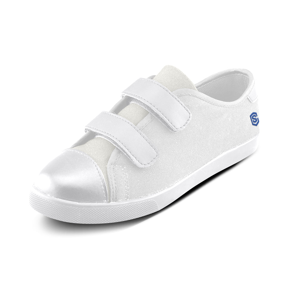 GRAY CANVAS KID SHOES blue logo Velcro Canvas Kid's Shoes (Model 008)