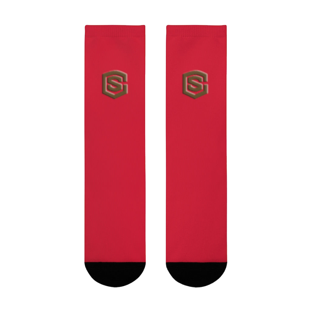 Red Sublimation Crew Socks (EU) Brown Logo