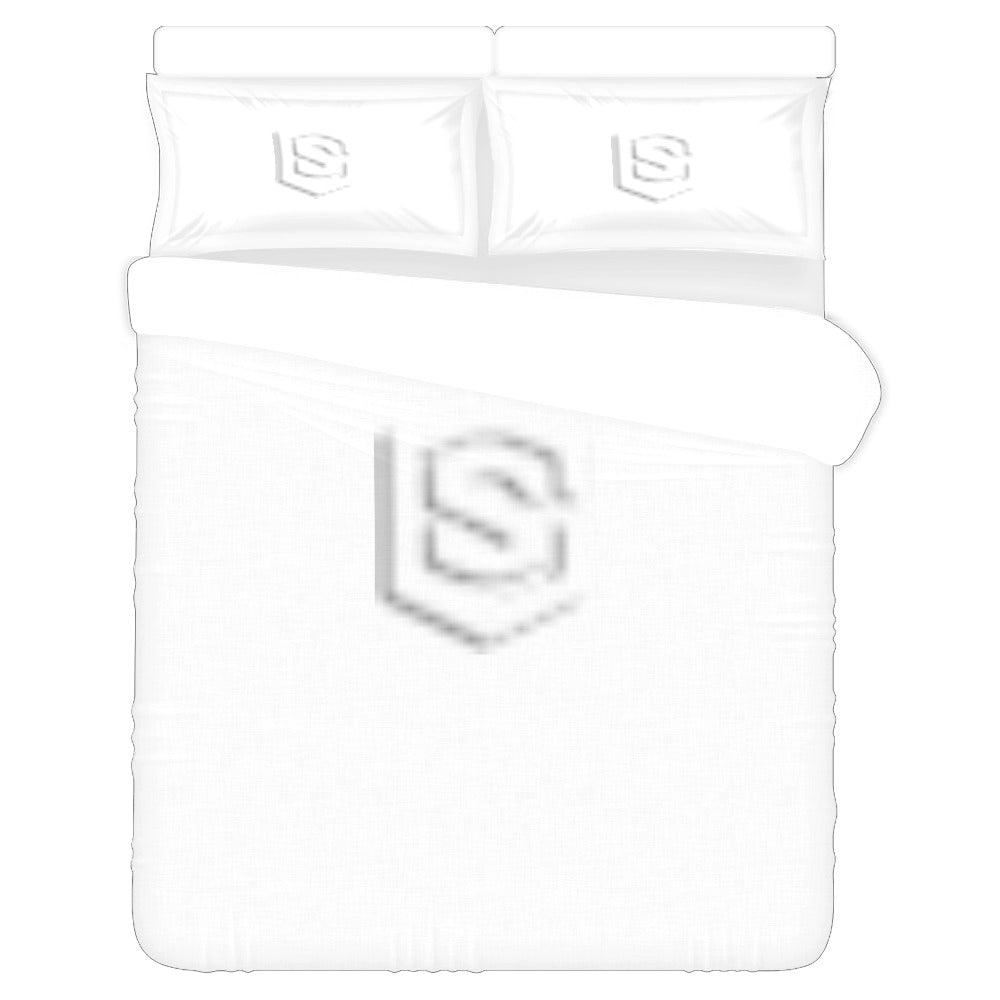 White Duvet Cover White Logo 3-Piece Bedding Set (1 Duvet Cover 86"x70"; 2 Pillowcases 20"x30")(One Side)