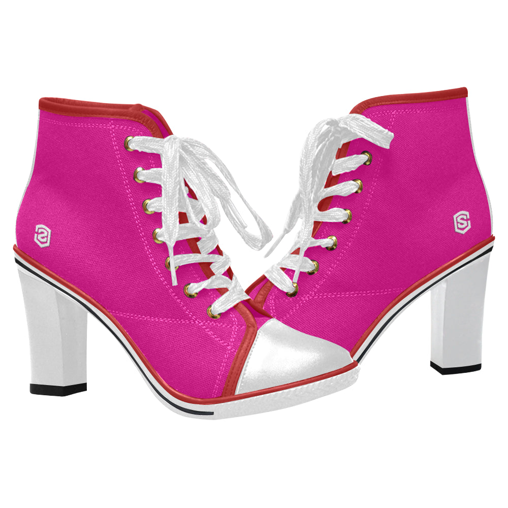 white logo Women's Lace Up Chunky Heel Ankle Booties (Model 054)