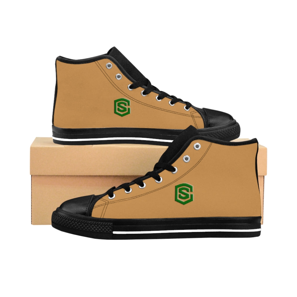 brown Men's High-top Sneakers - green logo