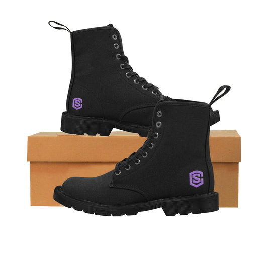 BLACK MARTAIN BOOTS FOR  WOMEN  Purple Logo Martin Boots for Women (Black) (Model 1203H)