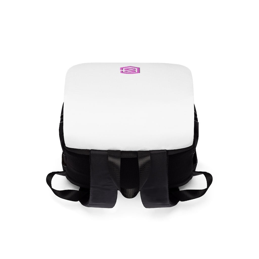 White Unisex Casual Shoulder Backpack Pink logo