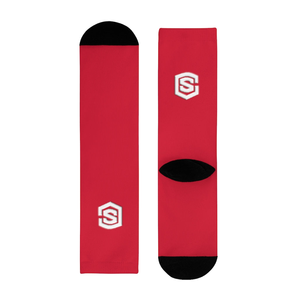 Red Sublimation Crew Socks (EU) white Logo