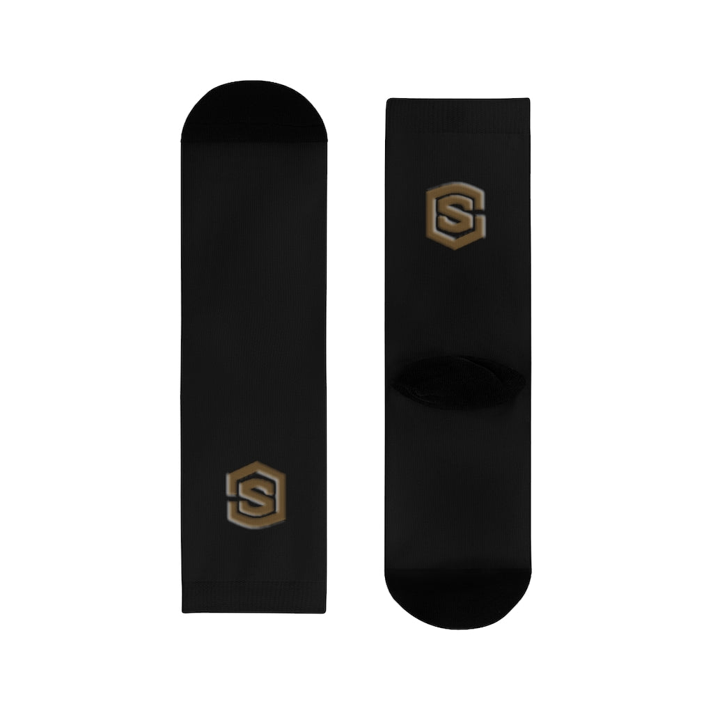 Black Sublimation Crew Socks (EU) Brown Logo