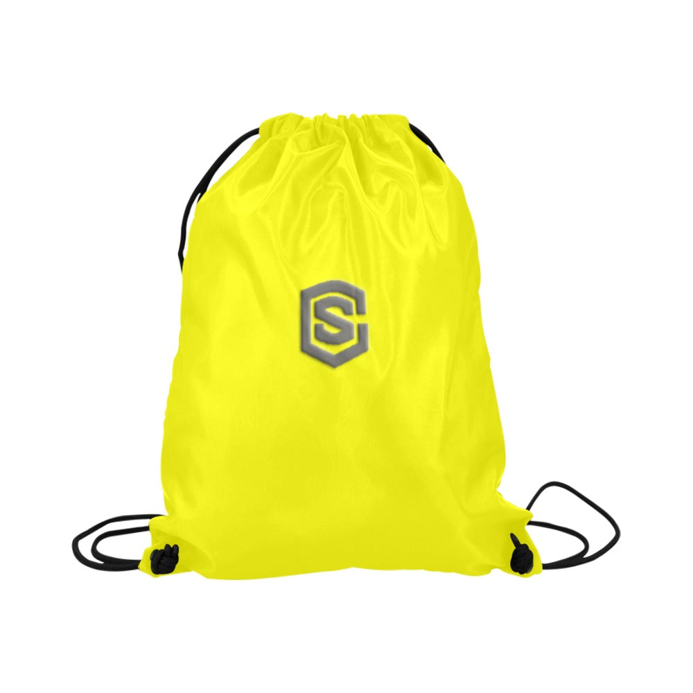 Yellow Drawstring Bags Large With Grey Logo Drawstring Bags (Model 1604) (Large)