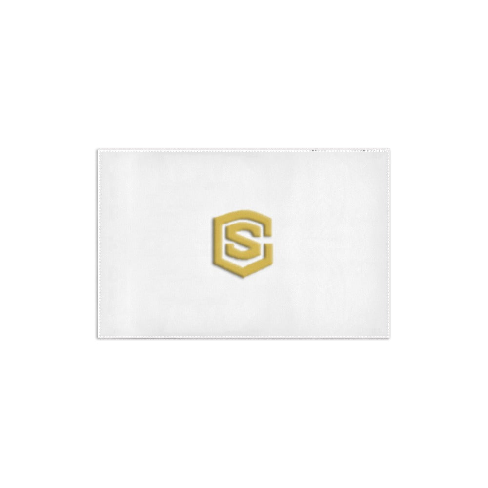 White Area Rug 2.6' x 1.7' with Gold Logo Area Rug 2.6' x 1.7'