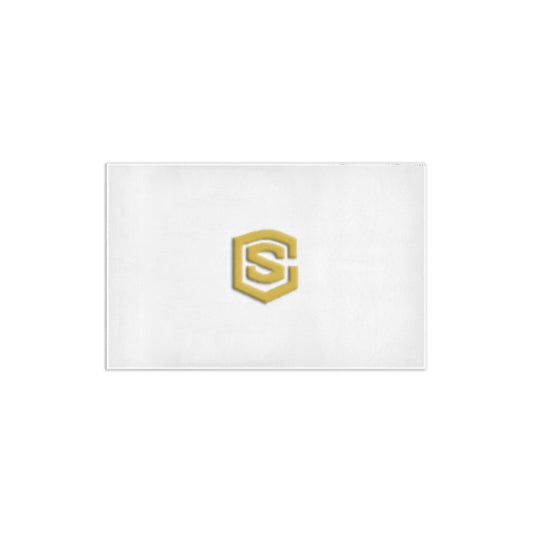 White Area Rug 2.6' x 1.7' with Gold Logo Area Rug 2.6' x 1.7'