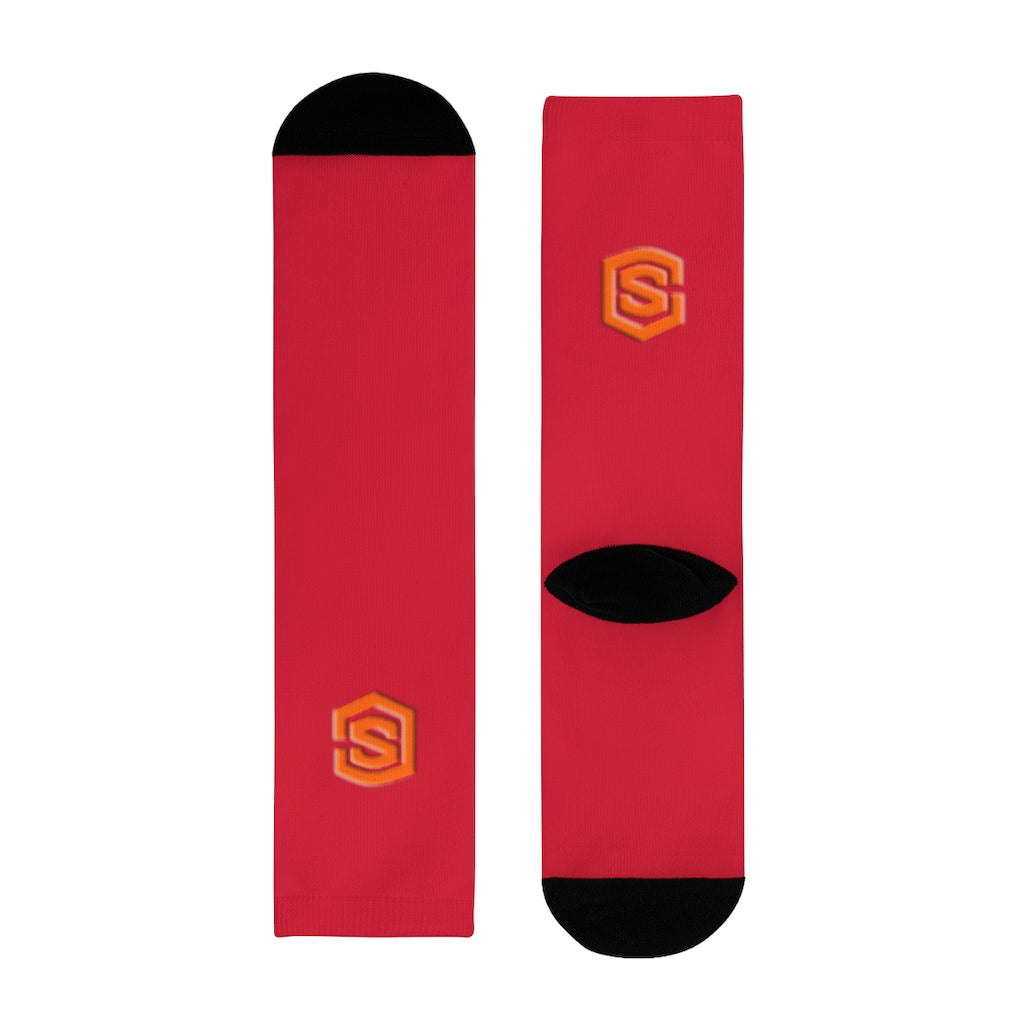 Red Sublimation Crew Socks (EU) Orange Logo