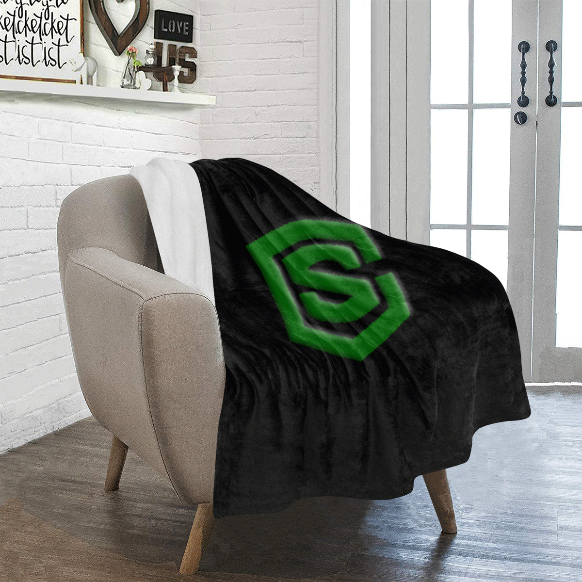 Black Ultra-Soft Micro Fleece Blanket with Green Logo Ultra-Soft Micro Fleece Blanket 30"x40"
