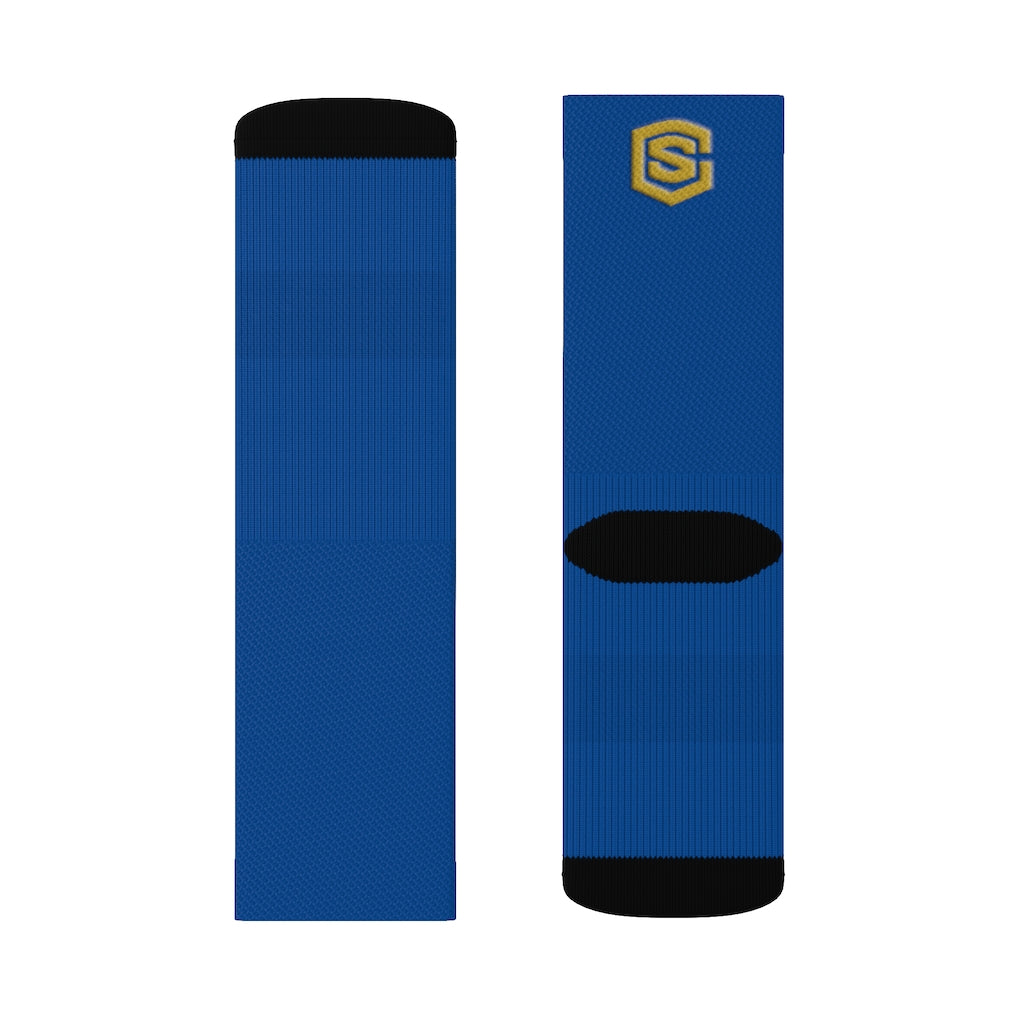 Blue Sublimation Socks Gold Logo